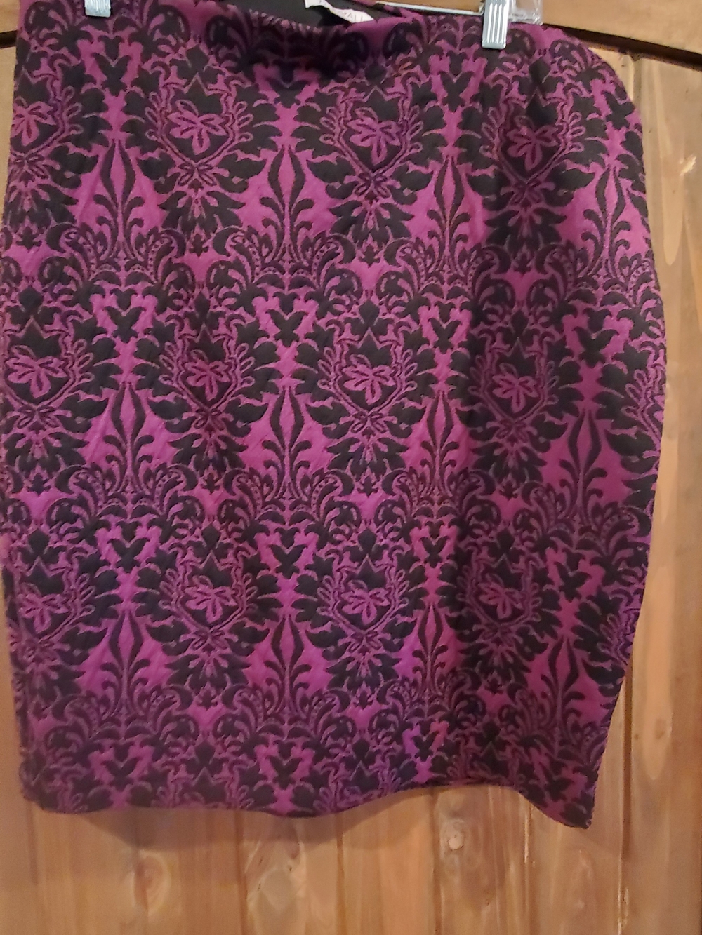 Dress Barn Berry Pink and Black Damask-Print Pencil Skirt